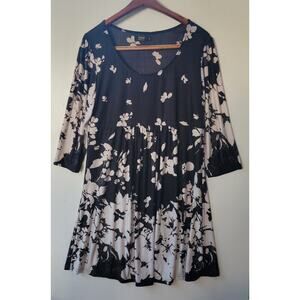 R&B Collection Women's Dress Empire Waist Tunic Floral Black White‎ SZ XL